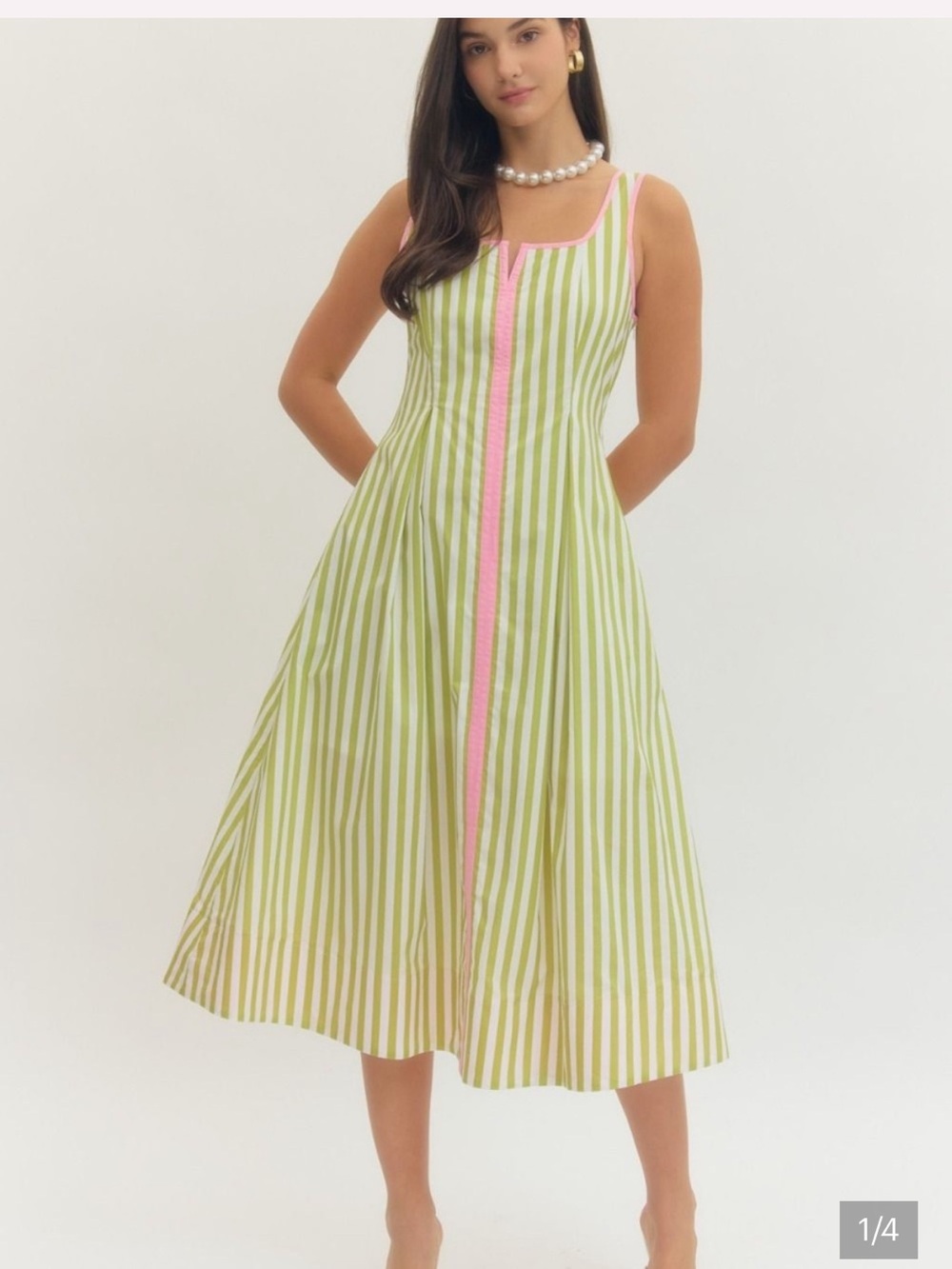NWT Maeve Lime Green and Pink Striped Midi Dress - Picture 2 of 6
